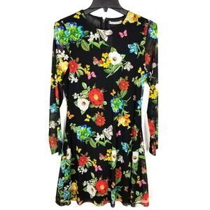 Alice + Olivia Women Delora Floral Long Sleeve Mini Dress Size 10 Mesh Lined